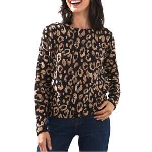 Chico's Black & Tan Animal Print Sweater Gold Studded Embellished Size 4 (20-22)